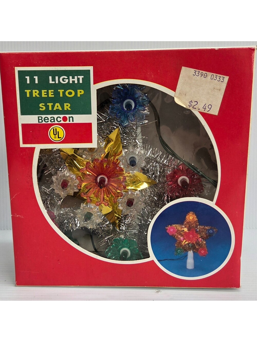 Vintage Beacon 11 Light Tree Top Star Christmas Topper Tinsel Tested Box CP-11